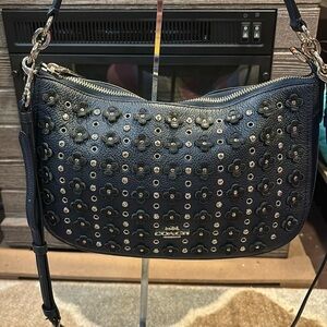 COACH Navy Blue Chelsea Crossbody Floral Rivets